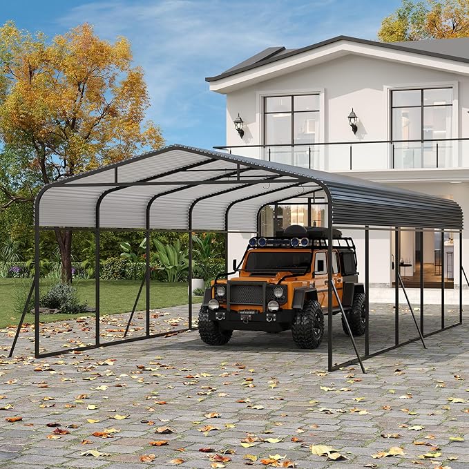 GAOMON Metal Carport, Carport with Reinforced Base and Galvanized Steel Roof, Heavy Duty Garage Car Shelter Shade, Outdoor Car Port Canopy for SUV, Truck, Boats, 13x26 FT