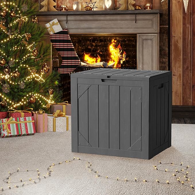 30 Gallon Outdoor Storage Box, Waterproof Resin Deck Box with Lockable Lid Large Storage Bin for Patio Furniture Cushion, Garden Tools, Pool Accessories, UV-Resistant Outside Delivery, Gray