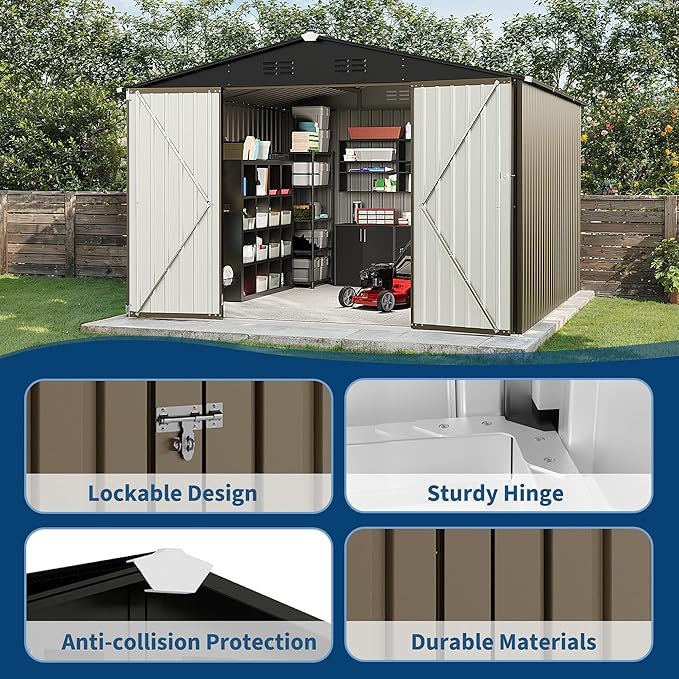 10 x 10 FT Outdoor Storage Shed,Metal Garden Sheds&Outdoor Storage Clearance, Large Tool Shed Outdoor with Single Lockable Door,Ideal Storage House for Backyard Garden Patio Lawn