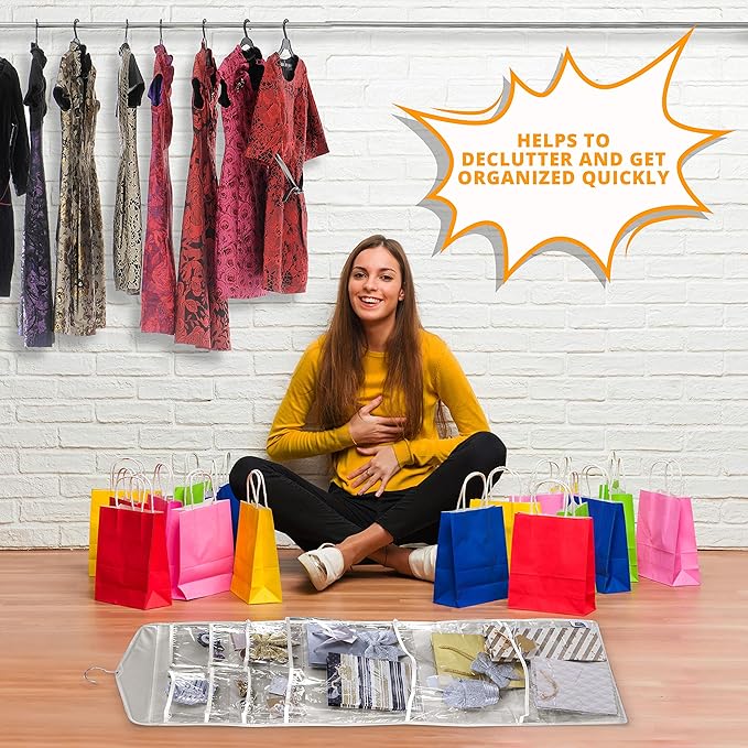 Large Double-Sided Hanging Gift Bag Organizer and Tissue Paper Holder (Grey)