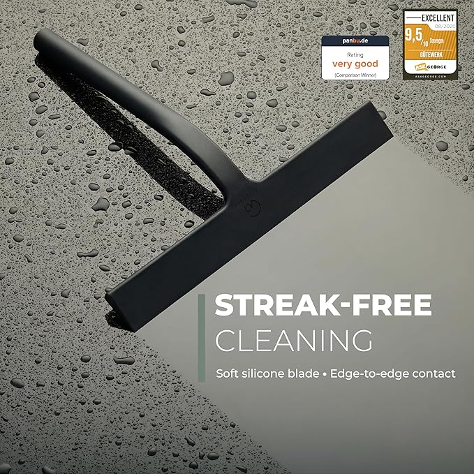 GÜTEWERK Shower Squeegee for Glass Doors, Silicone Window Squeegee, Bathroom and Glass Cleaning - Black - 15 Inch