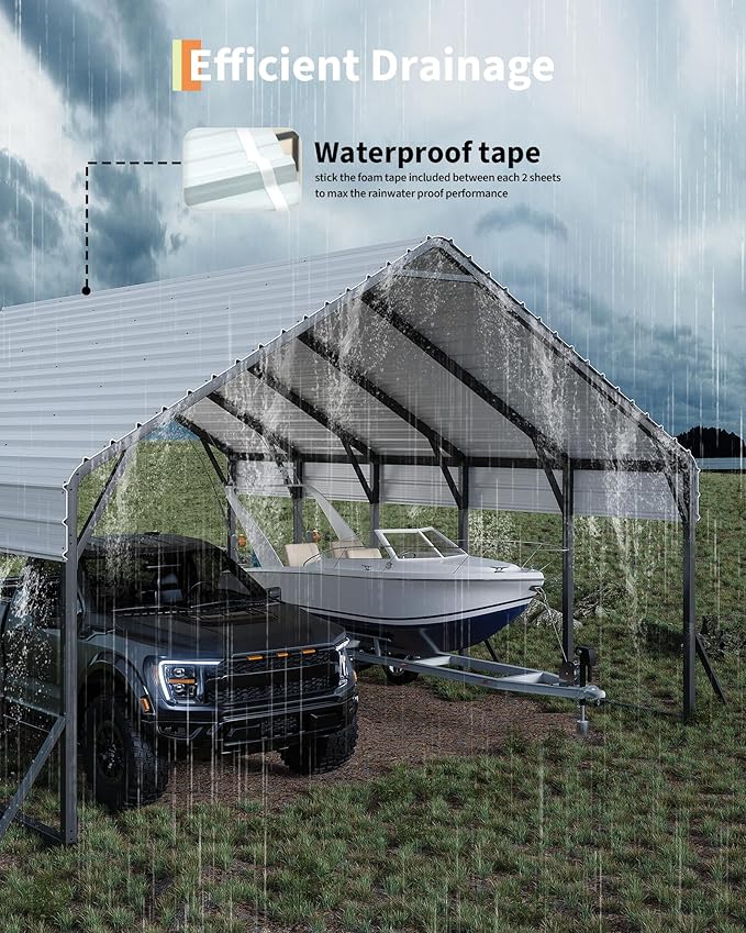 Garveelife 20'x25'x13' Metal Carport for 2 Cars, Heavy Duty Car Ports for Heavy Snow, Reinforced Frame, Tall Metal Car Ports for Bass Boats, Full-Sized Pickup Trucks, and Tractors, N.W. 980 Lbs