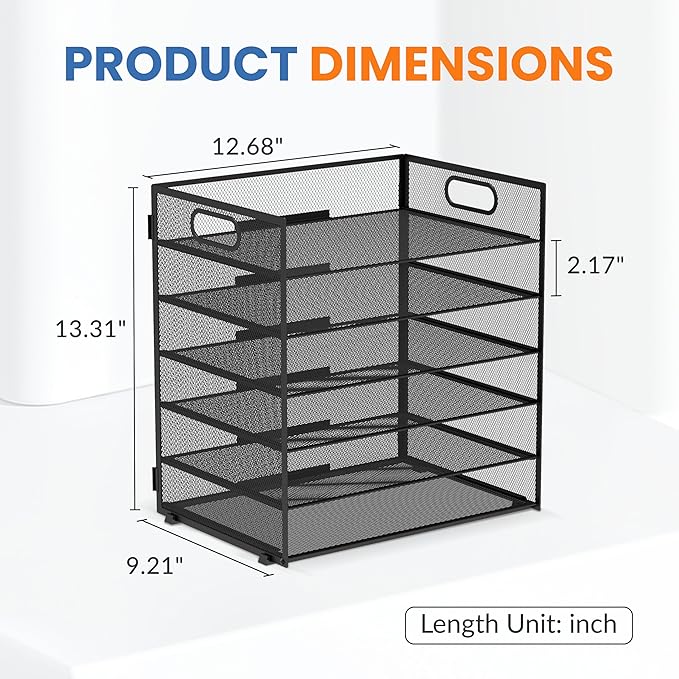 Daltack 6 Tier Paper Organizer for Desk, Paper Letter Tray Organizer for Desks, Mesh Desk File Organizers with Handle for Office, Home, School, Black, 2 Pack