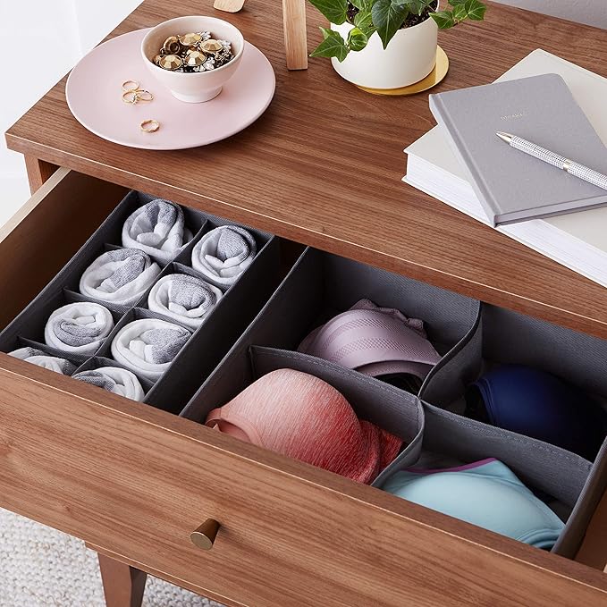 Amazon Basics Dresser Drawer Storage Organizer for Undergarments Gray | Set of 4