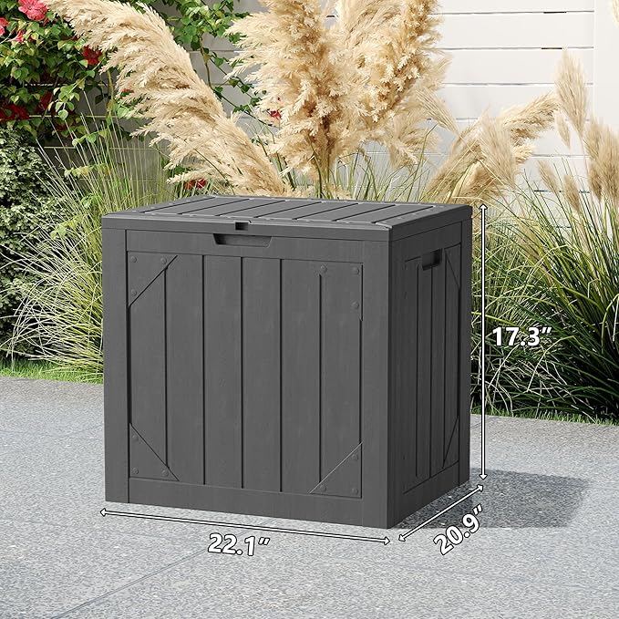 30 Gallon Outdoor Storage Box, Waterproof Resin Deck Box with Lockable Lid Large Storage Bin for Patio Furniture Cushion, Garden Tools, Pool Accessories, UV-Resistant Outside Delivery, Gray