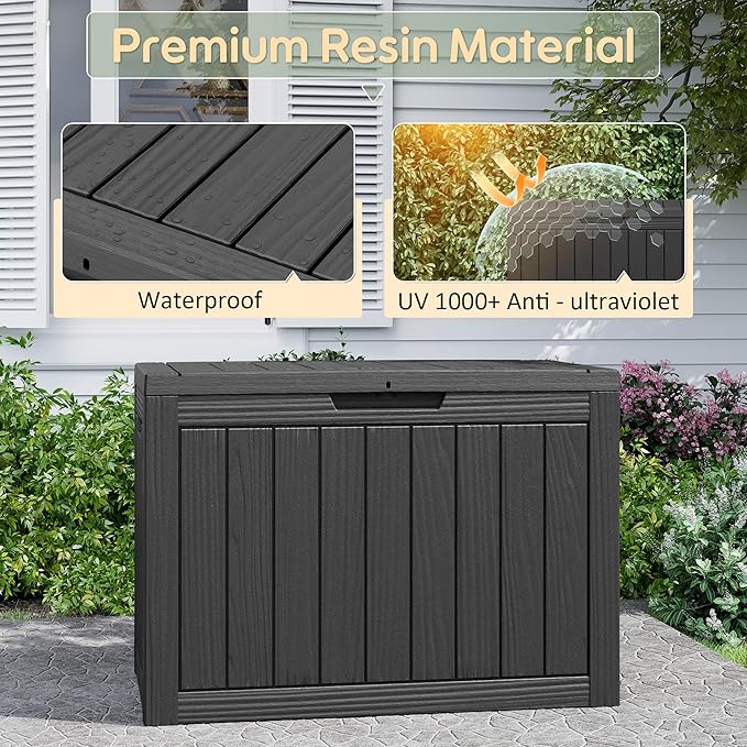 Oudoor Storage Deck Boxes Waterproof, Waterproof and UV Resistant Outdoor Storage Box Lockable Lid for Delivery Box, Indoor, Garden Tools, Pool Supplies, Patio (Black, 45 Gallon)