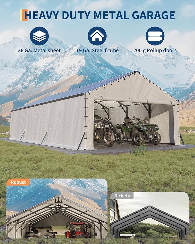 GarveeLife 20'X30'x12' Metal Carport for Multiple Vehicles, Enclosed Car Ports, Vertical Roof Design, for All-Weather, for Full-Size Pickup Trucks, Boats, and Tractors