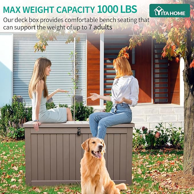 YITAHOME 230 Gallon Large Outdoor Storage XXL Deck Box for Patio Furniture, Outdoor Cushions, Garden Tools and Sports/Pools Equipment, Waterproof Resin, Lockable, Taupe