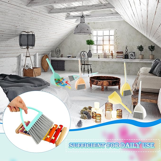 5 Pcs Mini Broom with Dustpan Children Broom and Dustpan Toddler Cleaning Set Small Cleaning Plastic for Kitchen Bathroom Pet, 4 Colors