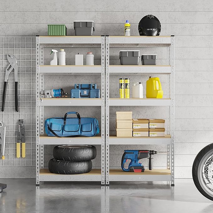 Topeakmart 5-Tier Utility Shelves, Metal Storage Shelves, Adjustable Shelving Units, Boltless Assembly, Garage Shelves Shed Shelving for Warehouse Garage Shed Basement- Silver, 27.5 x 12x 60 Inch