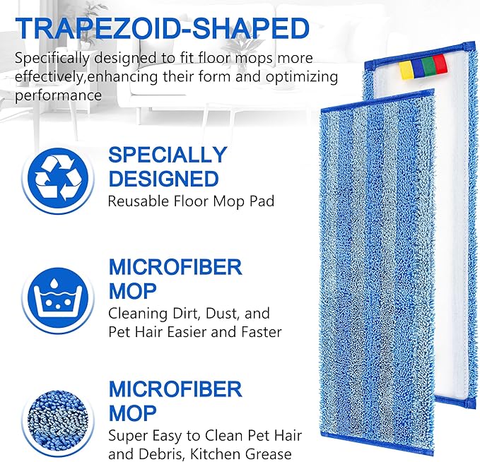 15 Pack Replacement Microfiber Mop Pad – Universal 17-18" Heavy Duty Reusable Refill – Thick Commercial Cleaning Pad for Wet & Dry Use - 18in Flat Mop Head (Trapezoid)