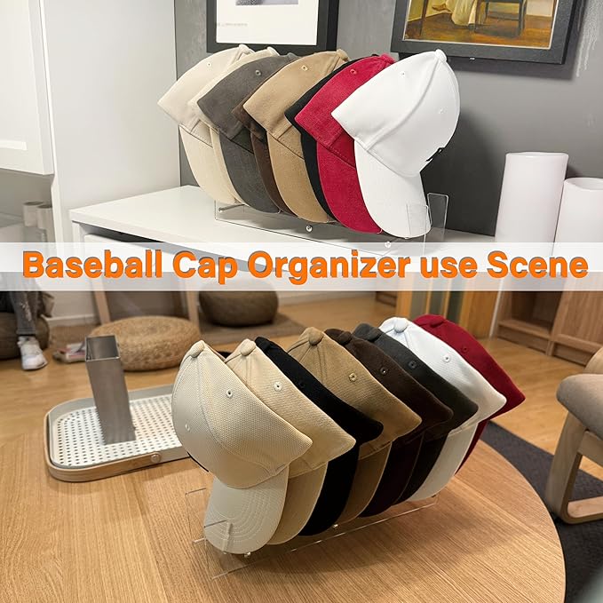 Hat Stand Organizer for Baseball Caps, Acrylic Hat Holder & Rack, 7PCS Clear Stand for 56 Caps, Ideal for Bedroom, Closet, Dresser, Office and Entrance (7)