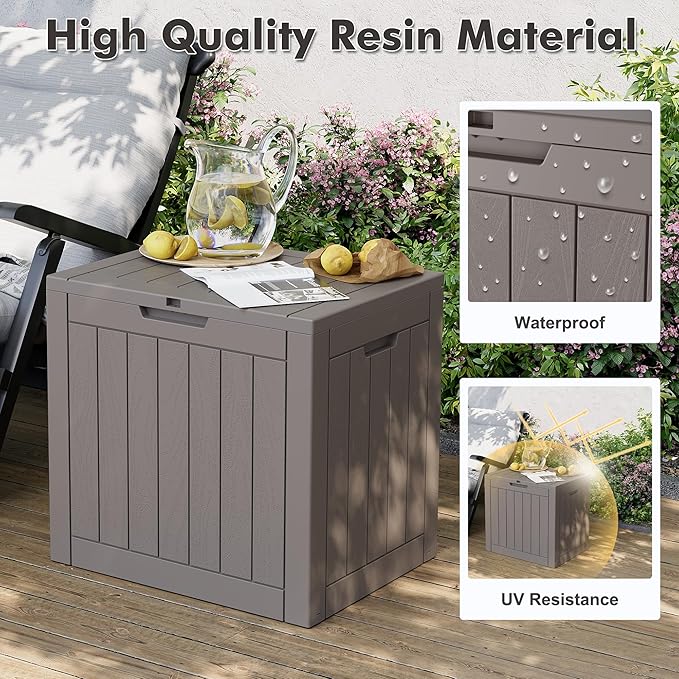 32 Gallon Outdoor Storage Box, Resin Deck Boxes Outdoor Waterproof For Patio Furniture, Garden Tools, Pool Supplies, Lockable And UV Resistant (Striped Gray)
