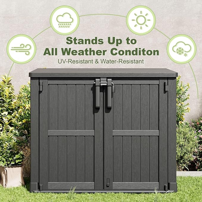 36 Cu Ft Resin Outdoor Storage Shed, Weatherproof Horizontal Outdoor Storage Cabinet with Dual Lock Door for Backyard, Patio, Garage, Garden(Black)