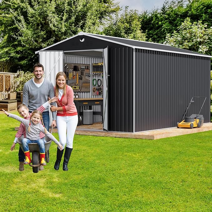 Metal Storage Shed,Outdoor Storage Building 10x14,Large Backyard Sheds with Lockable Doors,Waterproof Outside Storage Shed