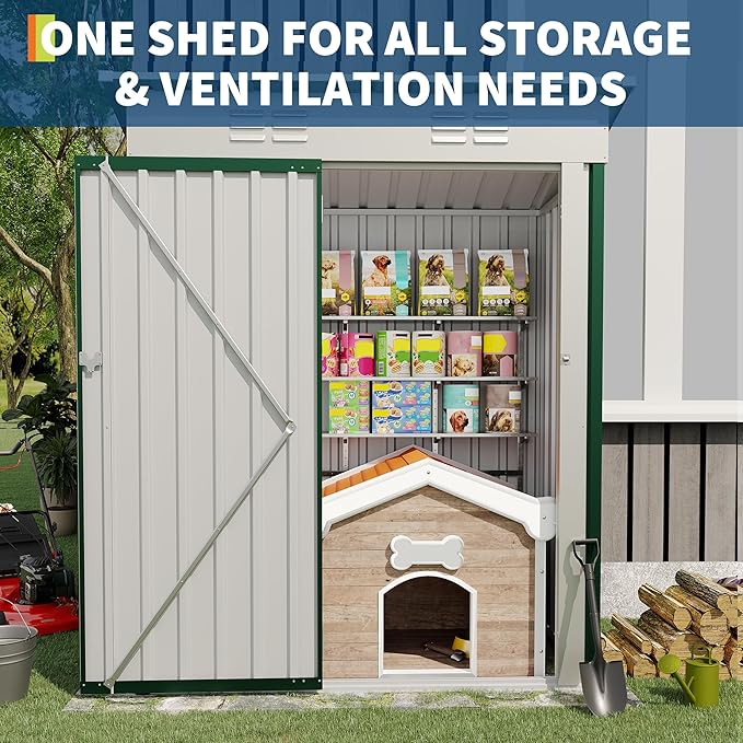 5x3FT Shed & Outdoor,Storage Shed with Lockable Door,Anti-Corrosion Storage House with Sloping Roof for Backyard Outdoor Patio(Green)