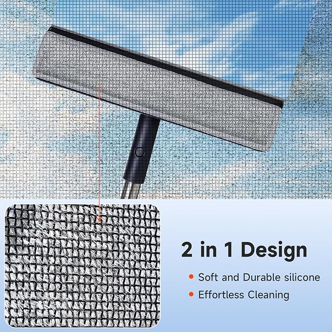 CTIME 62‘’ Window Washing Kit : 3 in 1 Window Squeegee for Home, Window Cleaning Kit with Scrubber&Rotating Head, Glass Cleaning Tools for Indoor/Outdoor with 3 Microfiber Cloths | Screen Brush