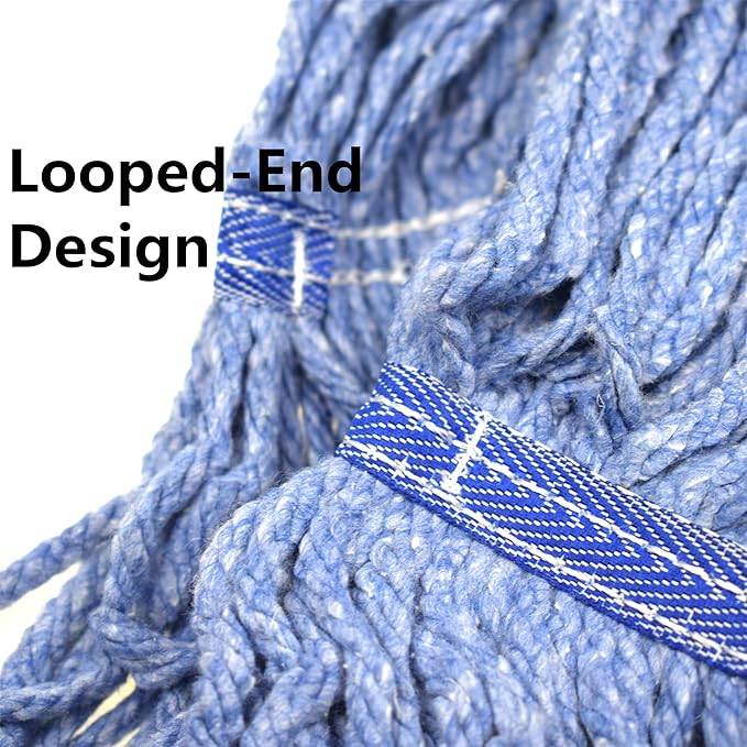 Heavy Duty Commercial Mop Head Refill - Industrial Grade Blue Cotton Looped-End String for Wet Mopping, Long-Lasting (3)