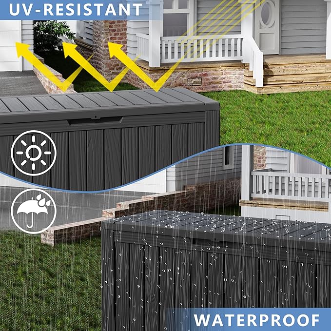 80 Gallon Resin Deck Box, Outdoor Waterproof Storage Containers, Lockable Patio Storage Box For Furniture, Gardening Storage With Lids (Black)