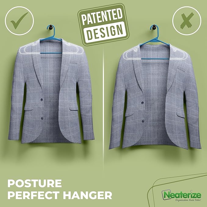 NEATERIZE Clothes Hangers Plastic 100 Pack for Adults - Plastic Hangers, The Perfect Coat Hanger and Space Saving Clothes Hangers for Closet - Blue Hangers