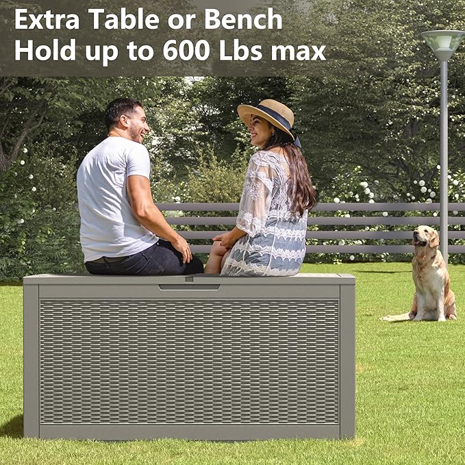 Oudoor Storage Box, 100 Gallon Resin Waterproof Deck Box Outside, Lockable Lid for Delivery Box, Patio, Indoor, Garden Tools, Pool Supplies - Grey