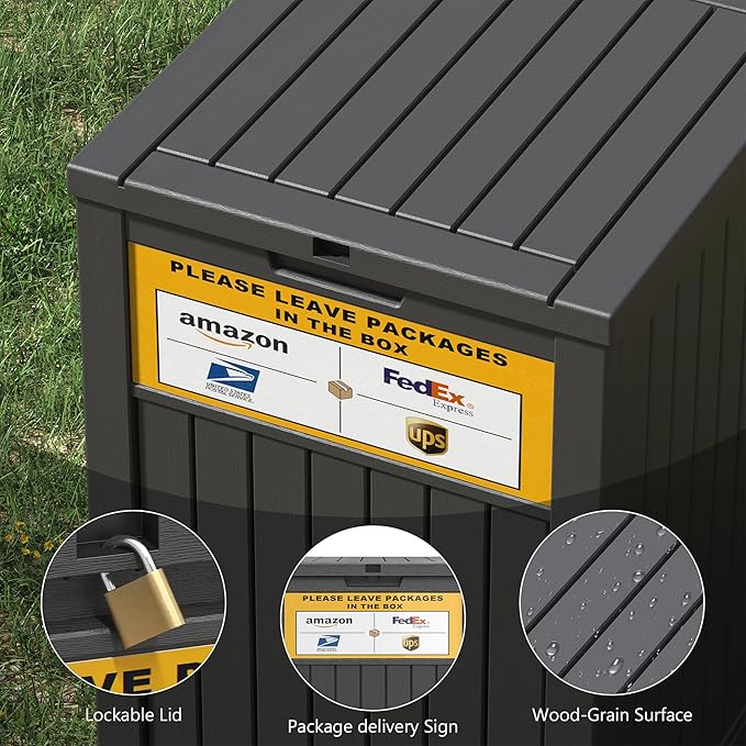 Package Delivery Box for Outside with Sign, 48 Gallon Storage with Lockable Secure, Large Double Wall Resin Outdoor Package Delivery Waterproof