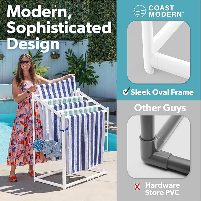 Coast Modern Pool Towel Rack – Choose Your Color - Outdoor & Indoor 5 Beach Towel PVC Drying Rack
