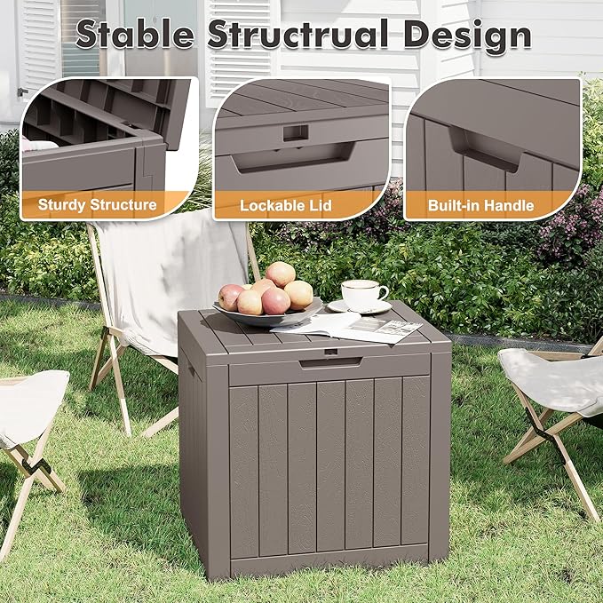 32 Gallon Outdoor Storage Box, Resin Deck Boxes Outdoor Waterproof For Patio Furniture, Garden Tools, Pool Supplies, Lockable And UV Resistant (Striped Gray)