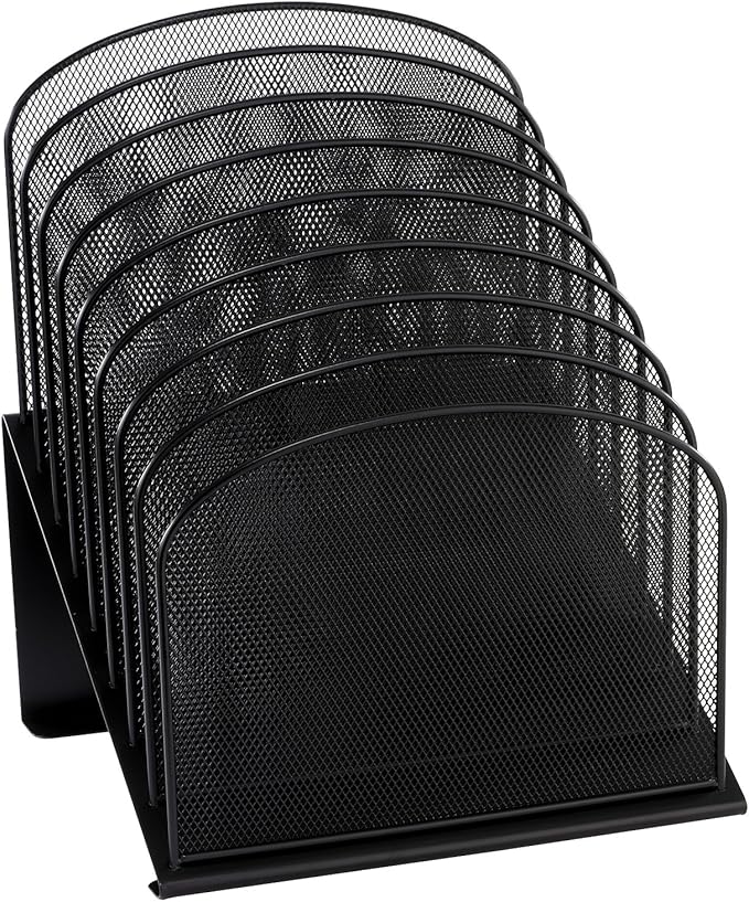 Safco Onyx Desk Organizer, 8 Tiered Vertical Compartments, Office and Classroom Mailbox , Paper and Mail Sorter, Steel Mesh, Black | 8 Tiered