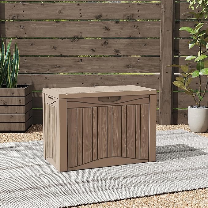50 Gallon Lockable Resin Outdoor Storage Box, Waterproof & Weather Resistant Deck Box for Patio Cushion, Garden Tools & Pool Accessories, Grey