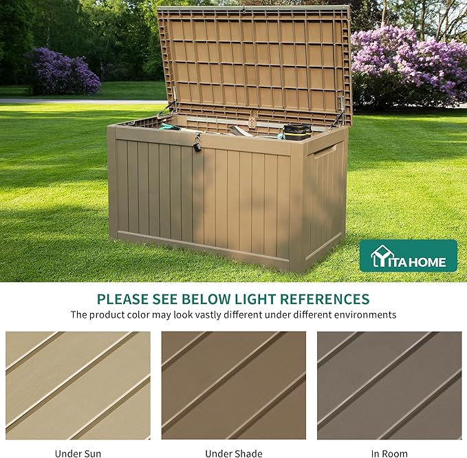 YITAHOME 230 Gallon Large Outdoor Storage XXL Deck Box for Patio Furniture, Outdoor Cushions, Garden Tools and Sports/Pools Equipment, Waterproof Resin, Lockable, Taupe
