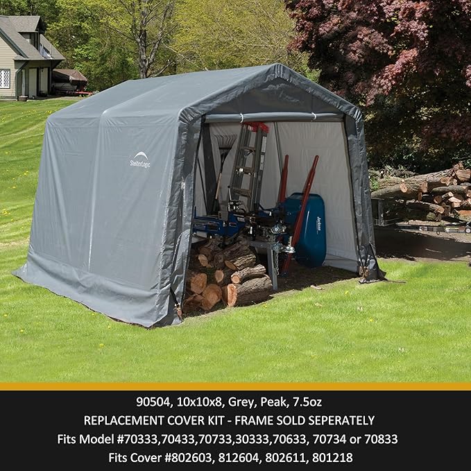 ShelterLogic Replacement Cover Kit Only No Frame-10x10x8 Peak Gray 90504 (7.5oz Gray)