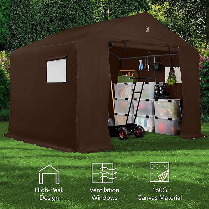 Best Choice Products 10x8ft Outdoor Storage Shed, Carport, Canopy Shelter, Dual Doors & Windows, Metal Frame, Weather-Resistant, Perfect for Storing Motorcycle, Bike, Garden Tools – Brown