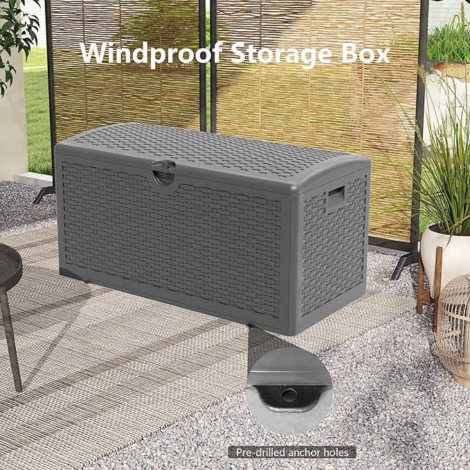 Outdoor Storage Deck Box Waterproof,90 Gallon Lockable Patio Package Delivery Bin as Seat, Resin Storage Container Bench for Furniture Cushions, Pool Accessories, Garden Tools, Black