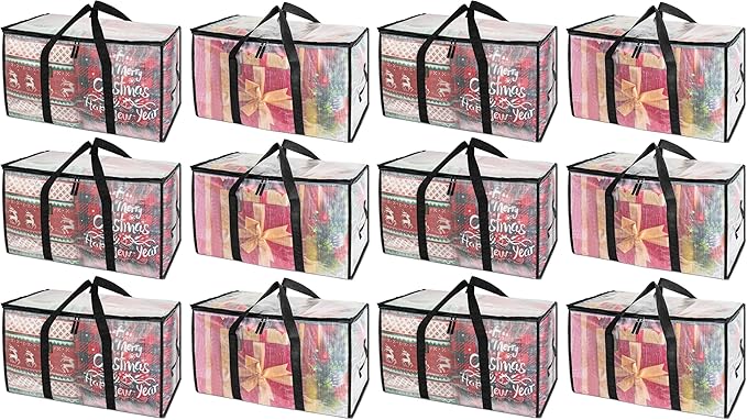 BALEINE 12-Pack Oversized Moving Bags with Reinforced Handles, Heavy-Duty Storage Tote for Clothes, Moving Supplies (Clear, 12-Pack)