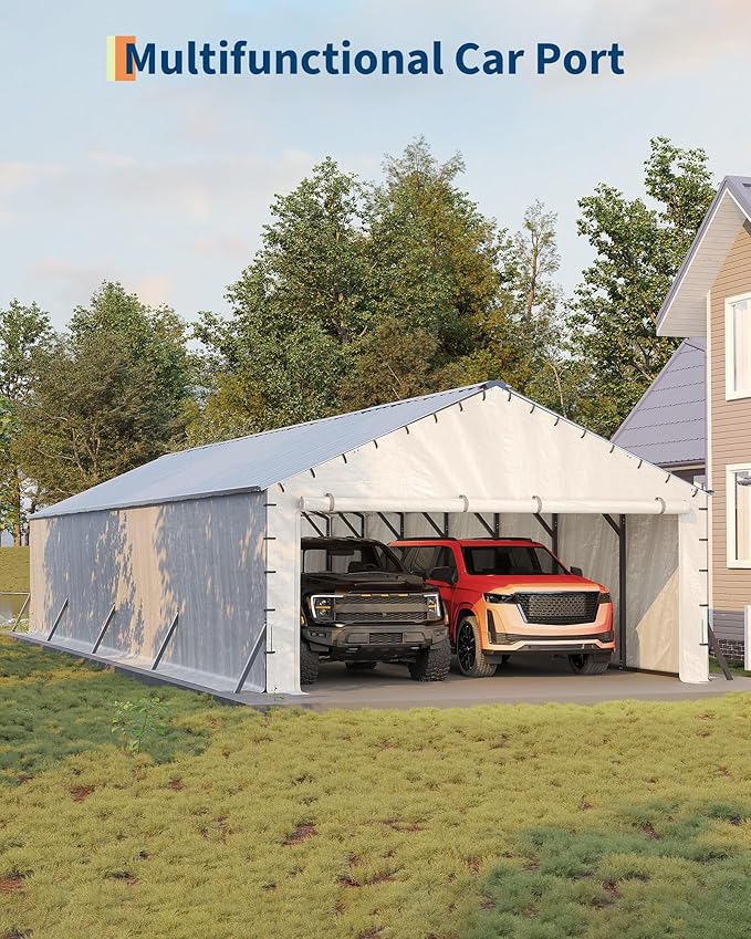 GarveeLife 20'X40'x12' Metal Carport for Multiple Vehicles, Enclosed Car Ports, Vertical Roof Design, for All-Weather, for Full-Size Pickup Trucks, Boats, and Tractors