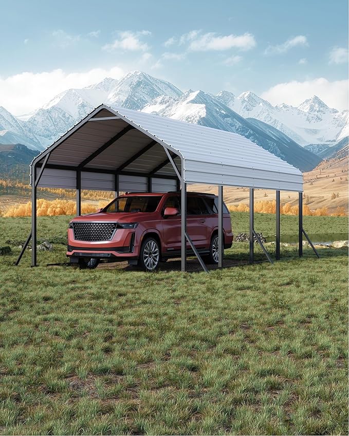 Garveelife 13 ft x21 ft x11 ft Oversized Metal Carport, Heavy Duty Metal Car Port for All-Weather, Steel Shed for Bass Boats, Pickup Trucks, and Tractors