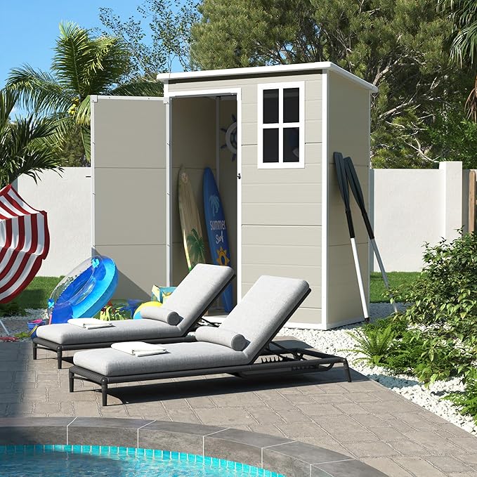 UDPATIO Outdoor Storage Shed 5x3 FT, Resin Garden Shed for Bike, Garbage Can, Tool, Outside Plastic Shed with Lockable Door for Backyard, Patio, Lawn, Sandstone