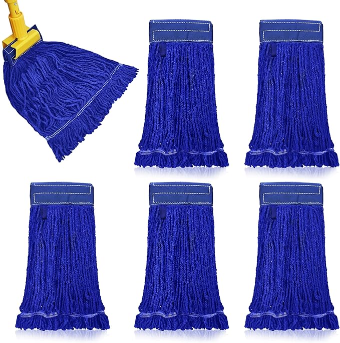 KLEEN HANDLER Blended Loop End Heavy Duty Mop Head Replacement, Wet Mop Refills for Industrial and Commercial Use, Dark Blue, 32 Oz (6-Pack)