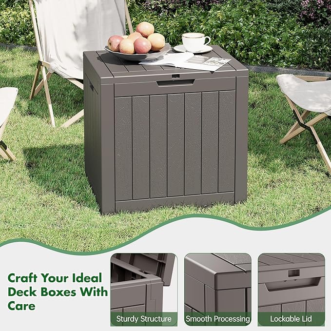 Outdoor Storage Box, Resin Deck Boxes Indoor and outdoor, Waterproof Storage Box Lockable Lid (Grey,32 Gallon)