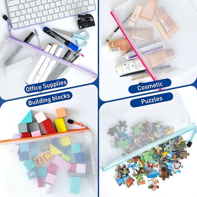 48pcs Zipper Pouches for Organizing, A4 Waterproof Bags, Plastic Mesh Zipper Bags, Storage Bags for Toys, Document Bag, Classroom Organization, Mesh Bag Organizing Pouches