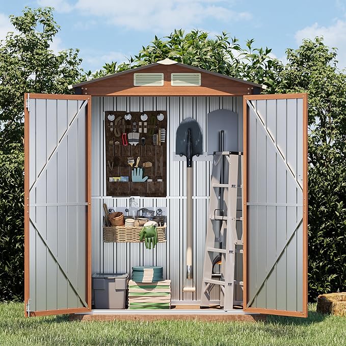 5x3FT Outdoor Storage Shed, Metal Garden Shed with Floor Base, Updated Frame Structure & Lockable Doors, Large Tool Shed for Backyard, Patio,Lawn,Utility & Bike Storage