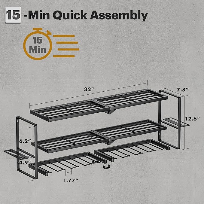 Power Tool Organizer Wall Mount, 15 Min Assembly & Maximum 100lb load by Heavy Duty Metal, 8 Drill Holder, 3 Layers Garage organization and Storage Rack, Tool Shelf With Battery Holder