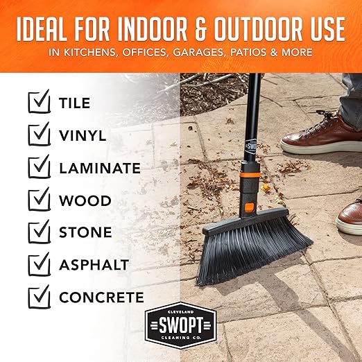 SWOPT Standard Multi-Surface Angle Broom Cleaning Head — Indoor and Outdoor Angled Broom Set — Interchangeable with All SWOPT Cleaning Products for More Efficient Cleaning and Storage