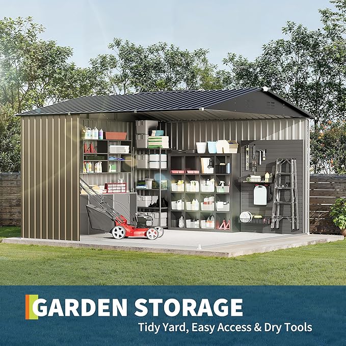 10 x 10 FT Outdoor Storage Shed,Metal Garden Sheds&Outdoor Storage Clearance, Large Tool Shed Outdoor with Single Lockable Door,Ideal Storage House for Backyard Garden Patio Lawn