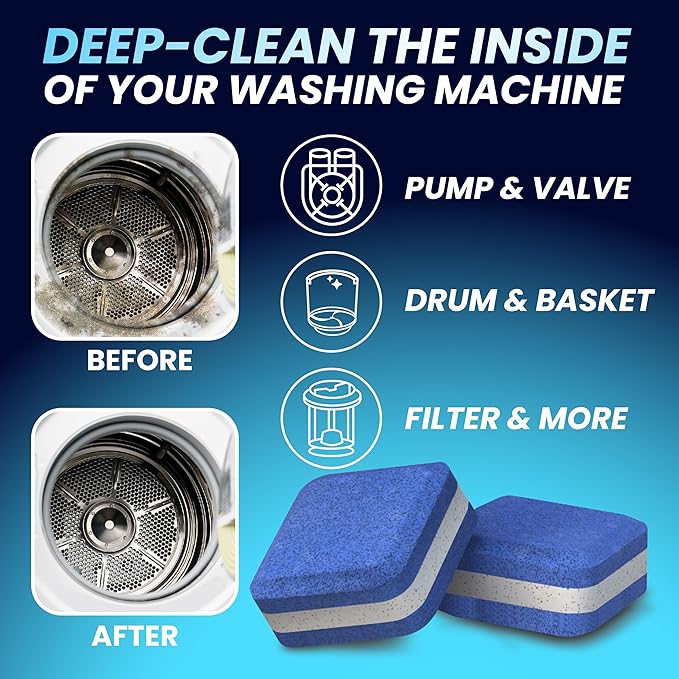 Washing Machine Cleaner Pro Tablets for Pet Owners - 56 Pack, Front & Top Load Washer Deep Cleaning, Septic Tank Safe, HE Support, Remove Stubborn Pet Hair, Eliminates Smells, Prevents Dander Build-up