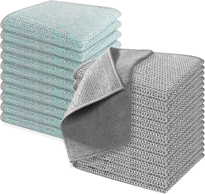 20Counts Multipurpose Wire Dishwashing Rag,Non Scratch Wire Dishcloth,Microfiber Miracle Cleaning Cloth with Mesh,Dual-Sided Steel Mesh Cloth for Pot,Metal Scrubber for Washing Dishes,Grey&Blue