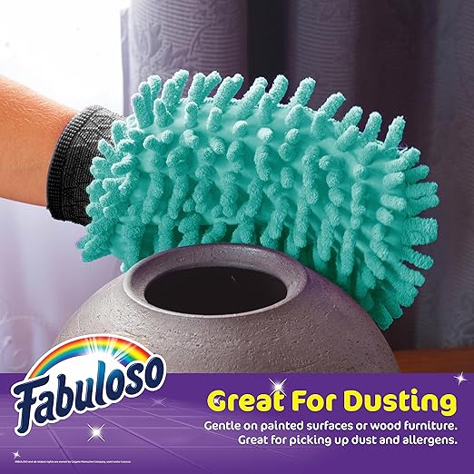 Fabuloso Microfiber Cleaning Mitt Glove, Lint-Free Scratch-Free Dusting and Washing for Furniture, Blinds, Baseboards, Shelves and Car Interior, One Size Fits All, Teal, 1 Count