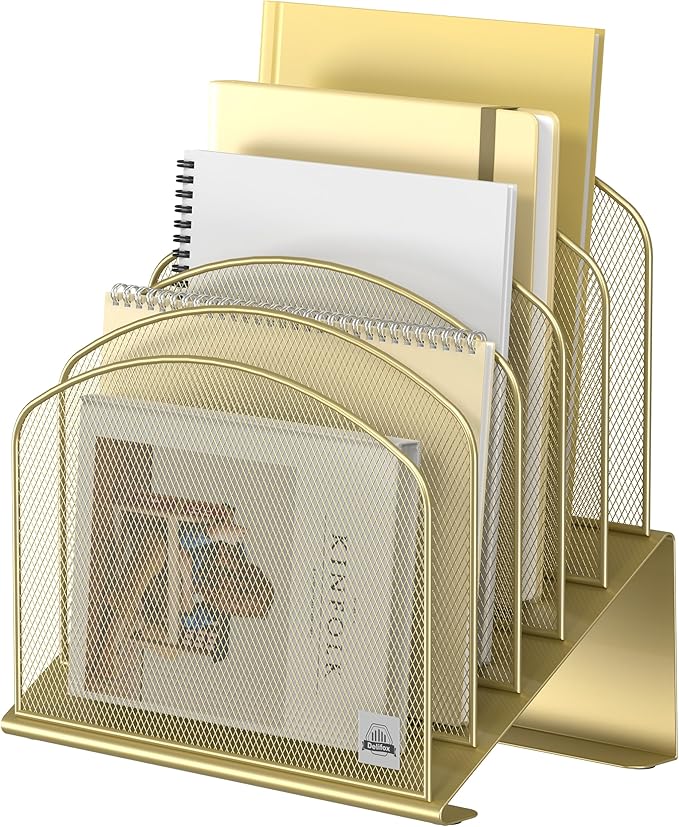 Inclined Desk File Organizer,Vertical File Folder Holder Stand Metal Rack File Sorter for Office Classroom Desktop Organization