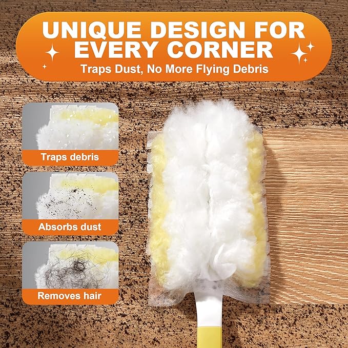 JOYMOOP Disposable Electrostatic Duster for Cleaning, with 2 Handles & 24 Ct Yellow Heavy Duty Refills for Swiffer Feather Duster, Household Cleaning Tool for Electronics, Dusting Furniture, Blinds